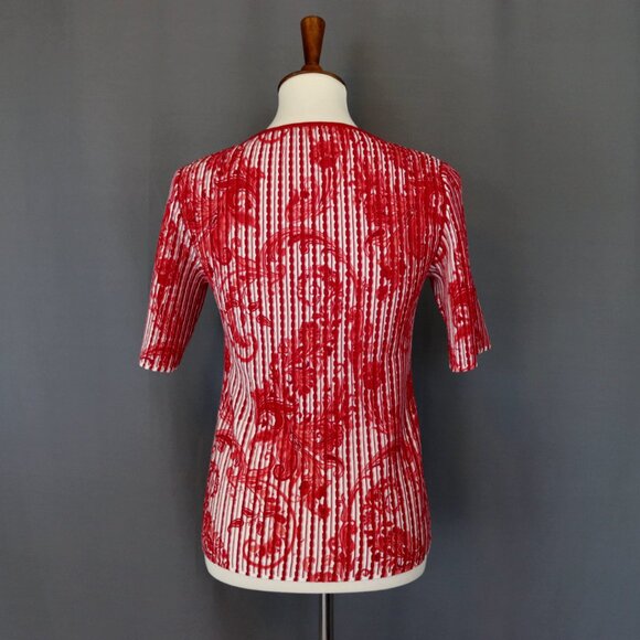 Etro 44 / 8 / Medium Red & White Paisley Short Sleeve Top - Picture 6 of 11